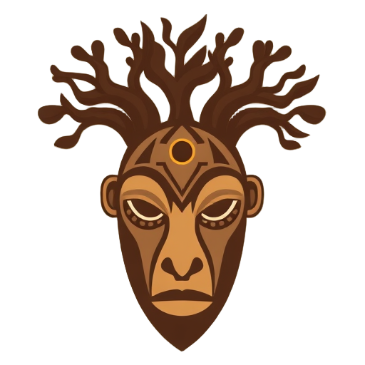 "African mask" "ancestral tree" "spiritual symbols" "cultural patterns" "earth tones"