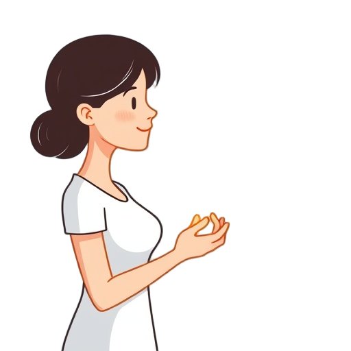 Carefully describe an image that shows "woman" reaching "light" from "guide" through a "soft spiral" symbol; include "two small hands" holding a "tiny glow", surrounded by "three simple steps" icons, conveying "easy practice" and "daily clarity" with clea