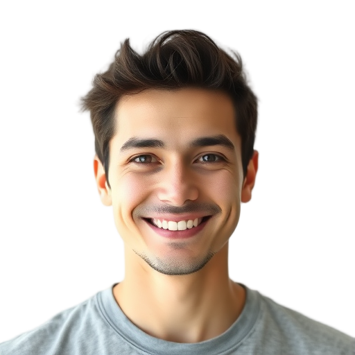 A person smiling to the camera with a white background looking like