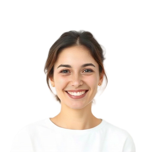 A person smiling to the camera with a white background looking like