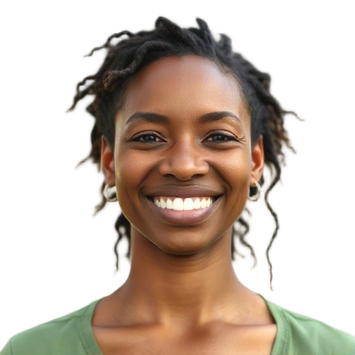 A person smiling to the camera with a white background looking like