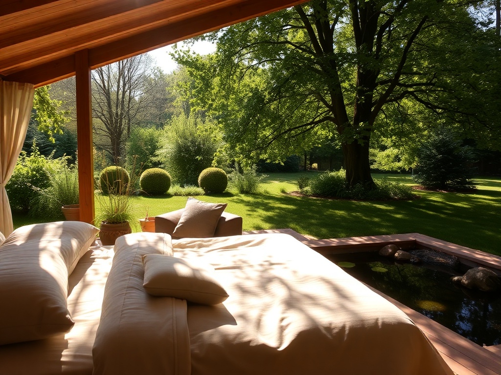 "A serene, sun-dappled retreat scene at GiteLaGrange