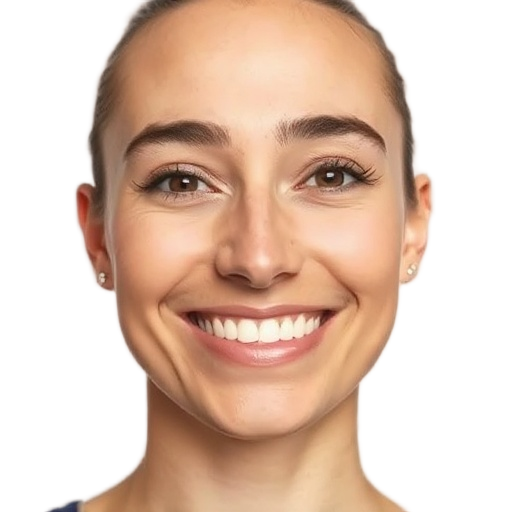 A person smiling to the camera with a white background looking like