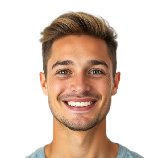 A person smiling to the camera with a white background looking like