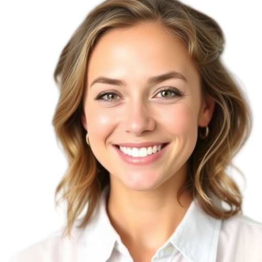 A person smiling to the camera with a white background looking like