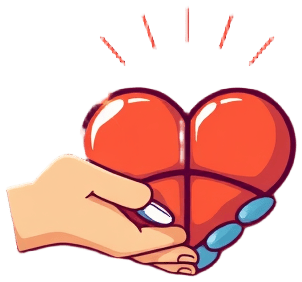 "heart shape" "five segments" "bright colors" "glowing effect" "hand holding" "radiant lines"