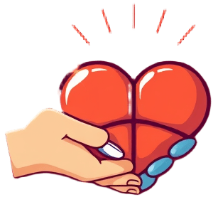"heart shape" "five segments" "bright colors" "glowing effect" "hand holding" "radiant lines"