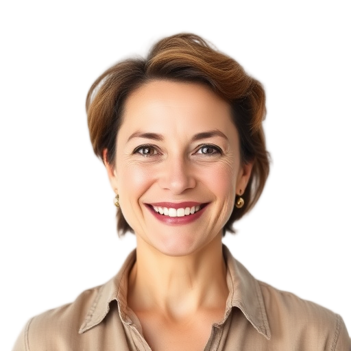 A person smiling to the camera with a white background looking like