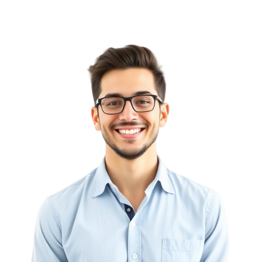 A person smiling to the camera with a white background looking like