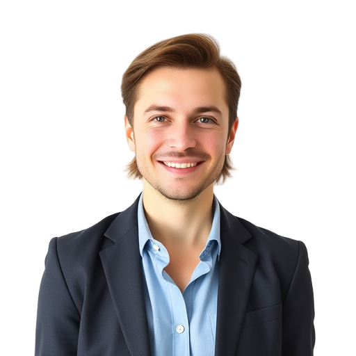 A person smiling to the camera with a white background looking like