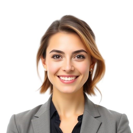 A person smiling to the camera with a white background looking like