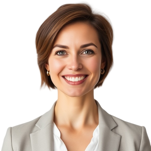 A person smiling to the camera with a white background looking like