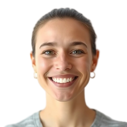 A person smiling to the camera with a white background looking like