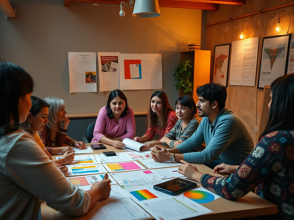 Een diverse groep mensen in een workshopsetting.