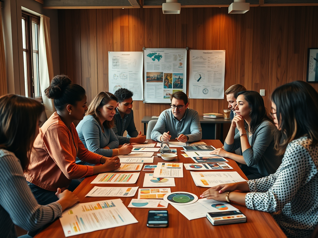 Een diverse groep mensen in een workshopsetting, diep in gesprek.