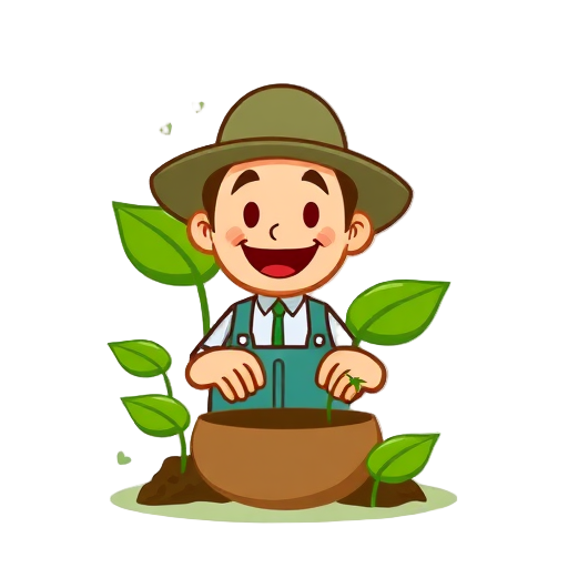 Blije boer met groene planten.