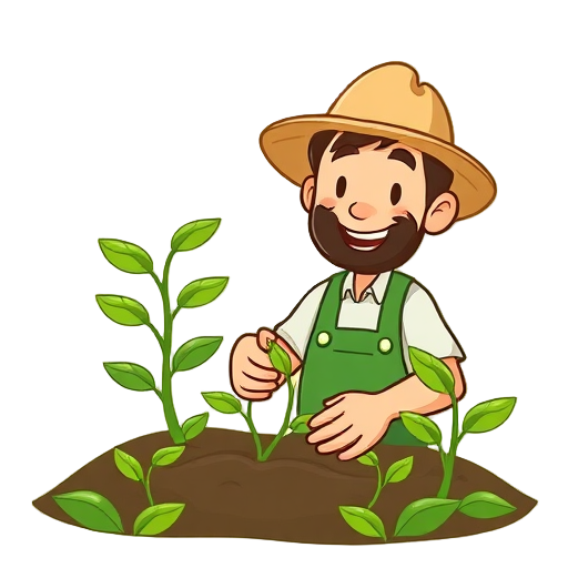Blije boer die planten verzorgt.