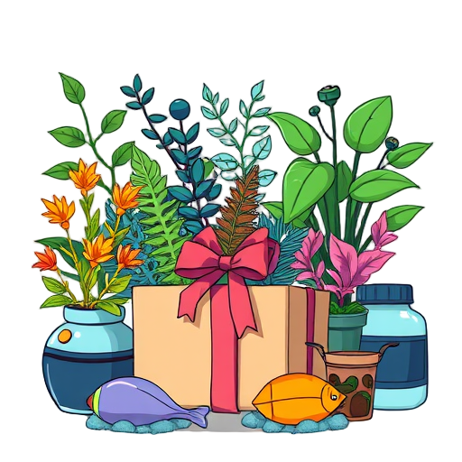 Een cadeau met planten en aquariumaccessoires.