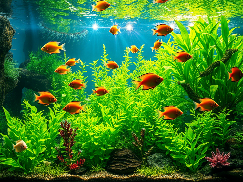 Vibrante onderwaterwereld met kleurrijke vissen en planten.