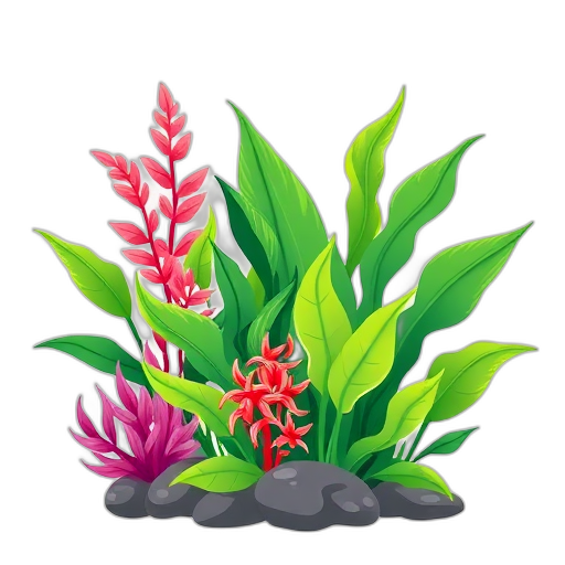 Vibrante aquariumplanten met kleurrijke bladeren.