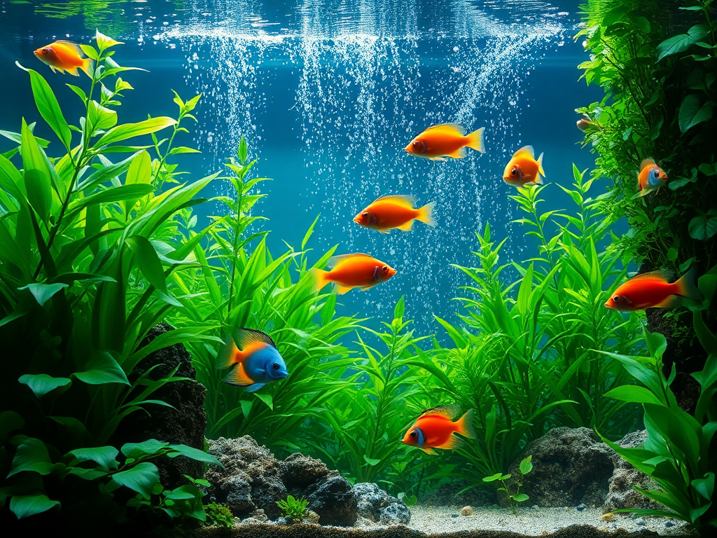Een levendige onderwaterwereld met kleurrijke vissen en planten.