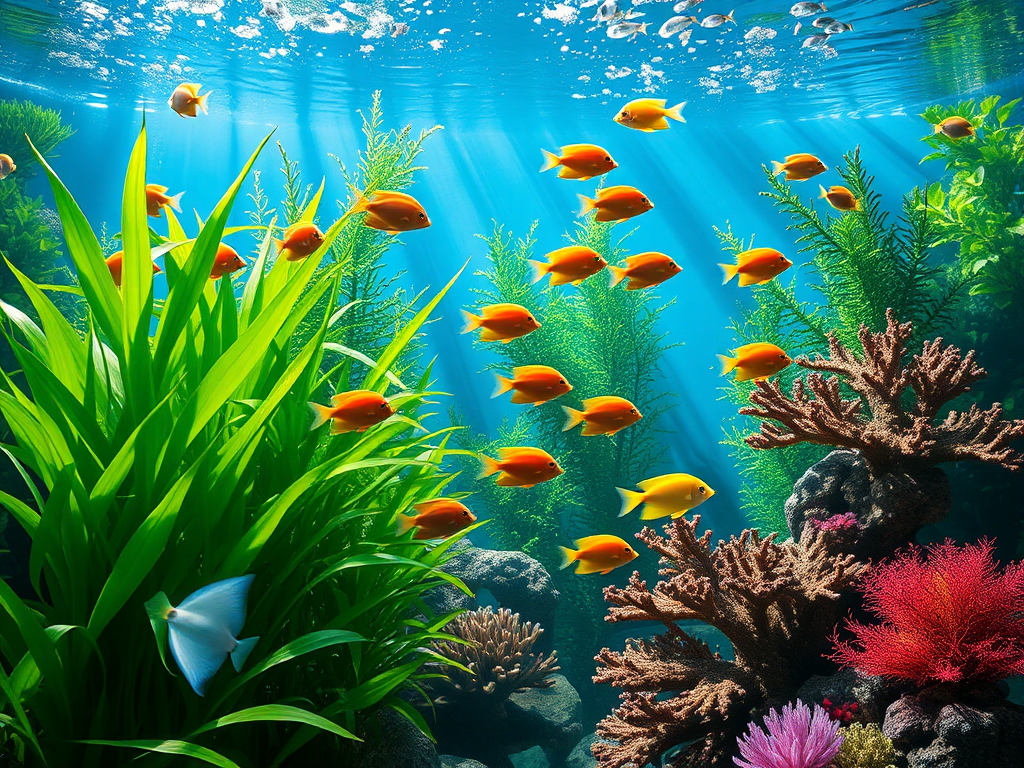 Een levendig aquarium met kleurrijke vissen en planten.