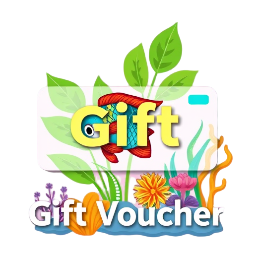 Een levendige cadeaubon met bladeren, een vis en planten.