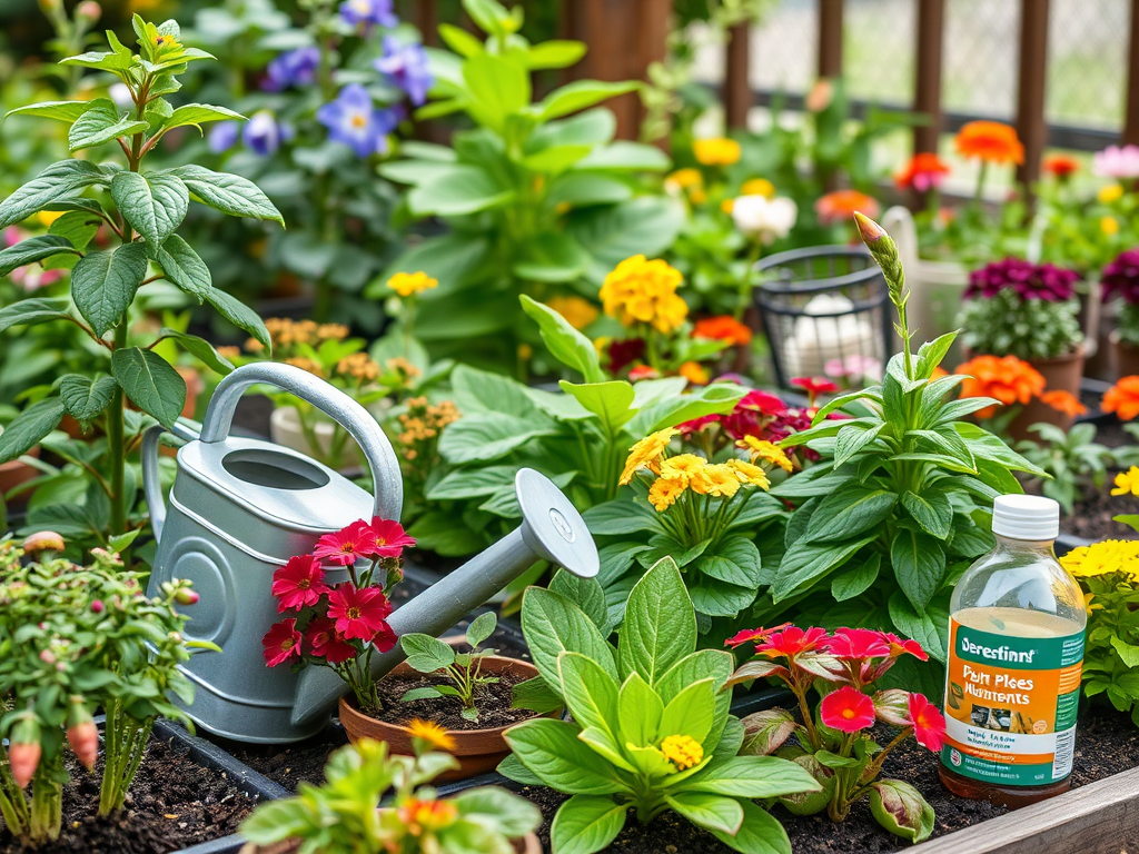 Een levendige tuin met gezonde planten en bloemen.
