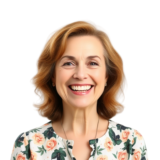 Een lachende vrouw met een witte achtergrond.