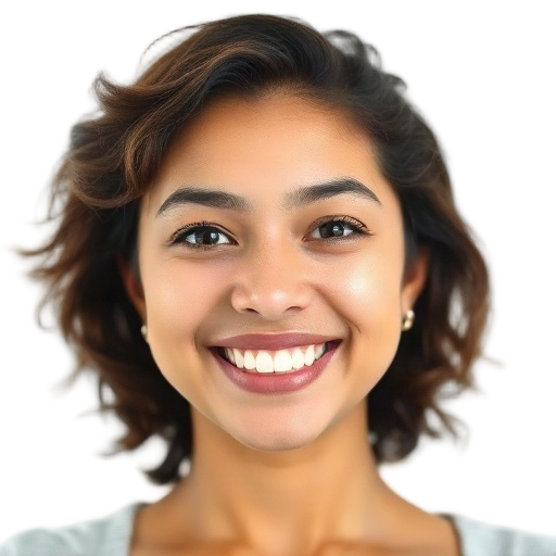 A person smiling to the camera with a white background looking like