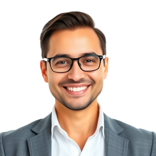 A confident leader smiling to the camera with a white background looking like