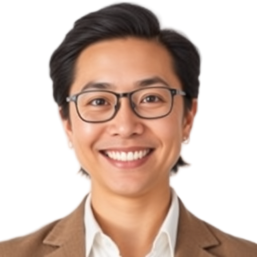 A person smiling to the camera with a white background looking like