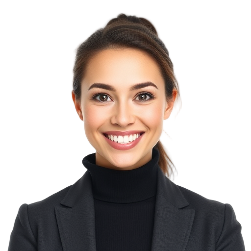 A confident person smiling to the camera with a white background looking like