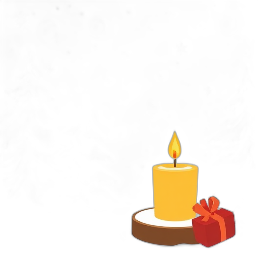 Een warme amberkleurige kaars met een cadeau.