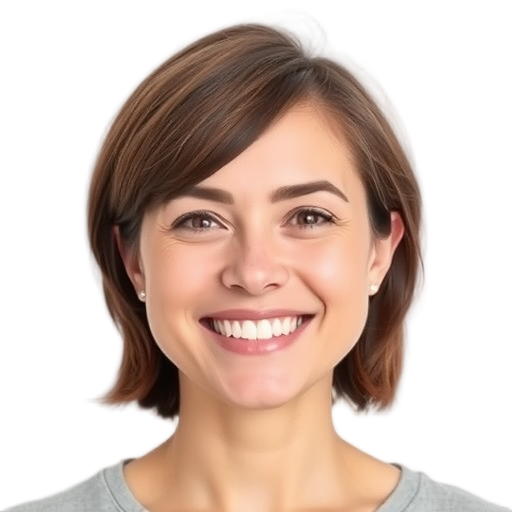 A person smiling to the camera with a white background looking like