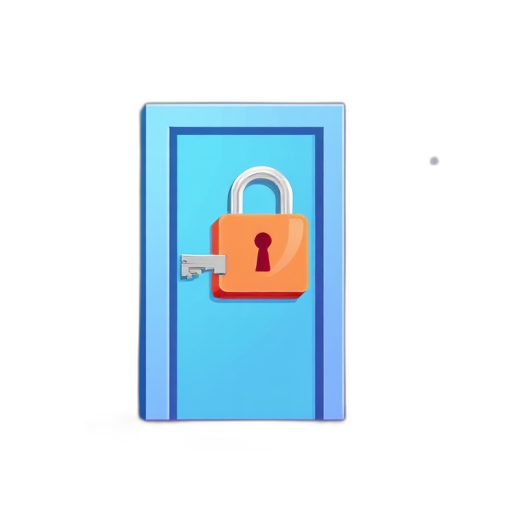 Een kleurrijke sleutel bij een digitale deur met een slot.