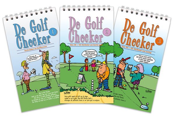Afbeelding van de complete bundel met 3 Golfcheckers (Technieken & Golftermen, Verbeter je korte spel, Verbeter je swing) – digitaal naslagwerk van 48 pagina’s voor golfers