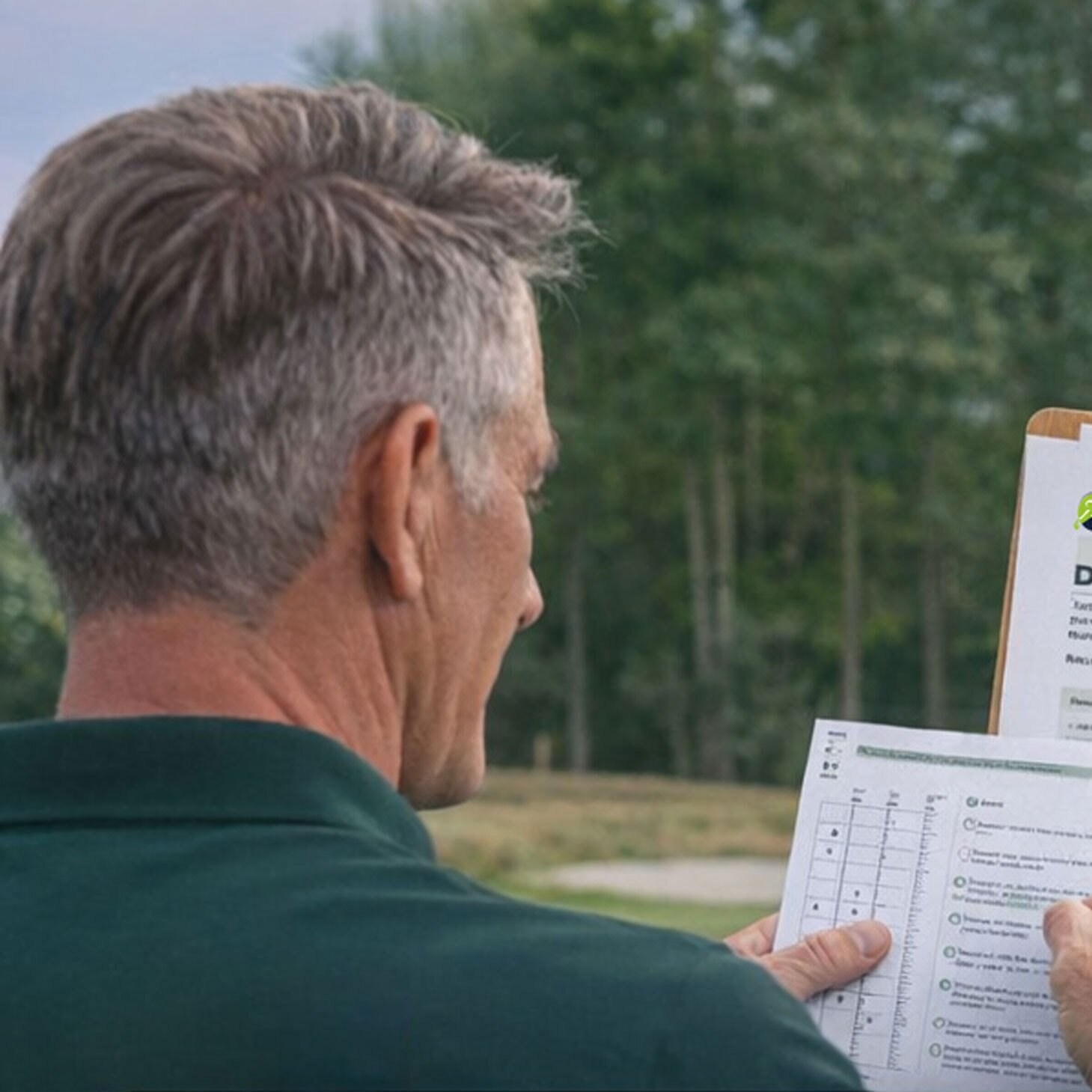 Golfer op de driving range die gericht traint met focus en structuur om zijn techniek en handicap te verbeteren
