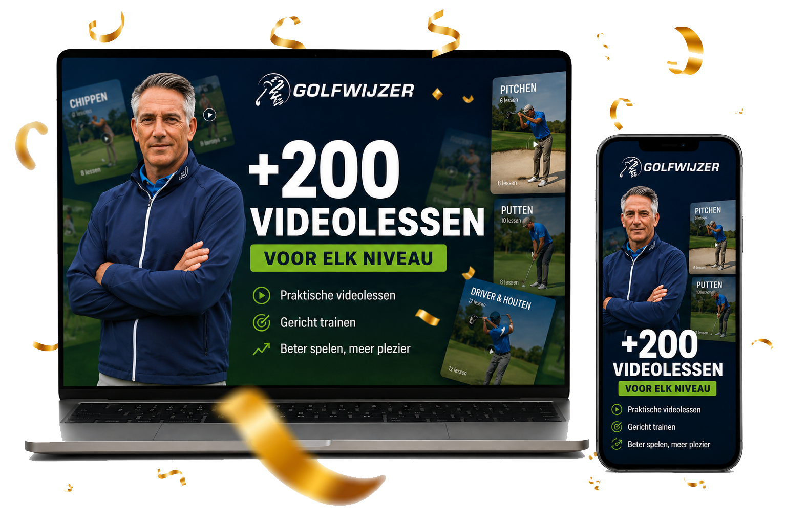 Golfwijzer online golftraining met meer dan 200 videolessen, oefenkaarten en begeleiding van golfpro Mike van Wieringen om je handicap te verlagen.