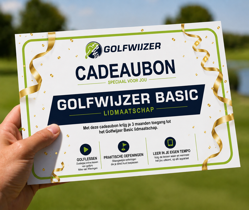 olfwijzer cadeaubon voor golfers met 3 maanden toegang tot online golflessen, oefenkaarten en de Golfwijzer community.