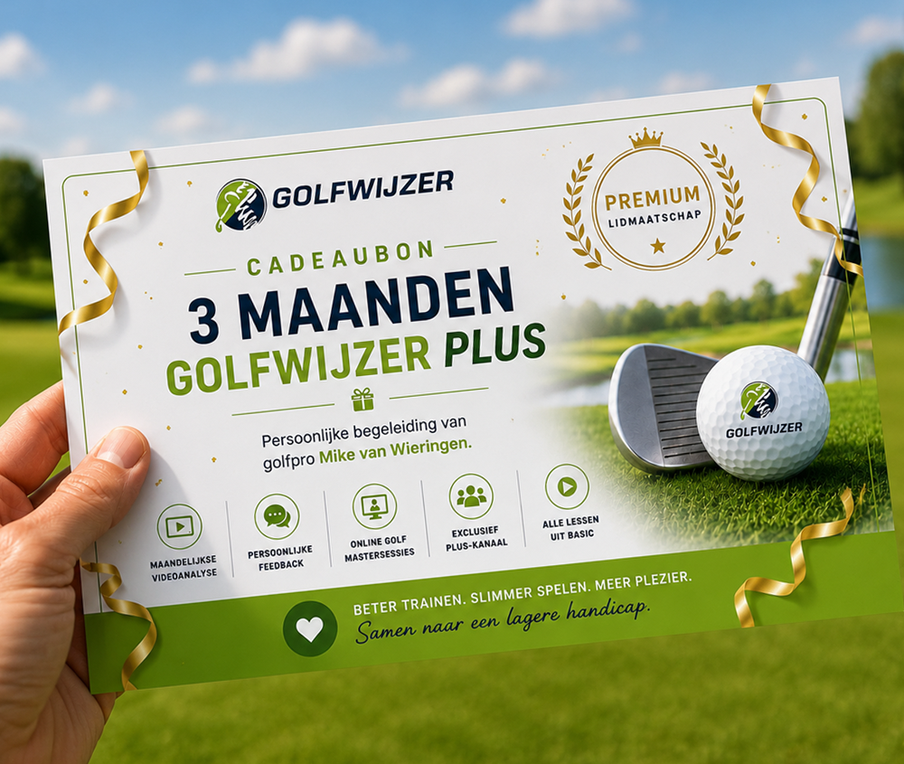 Golfwijzer cadeaubon voor golfers, cadeau voor golfles, golftips en online golftraining van golfpro Mike van Wieringen.