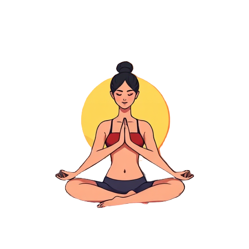 Vrouw in meditatiehouding op yoga mat bij zonsopgang.