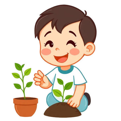 "Happy child" "Helping hand" "Growing plant" "Playful shapes" "Home setting"