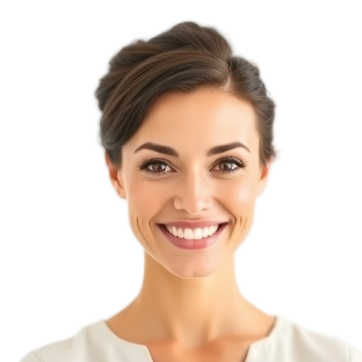 A person smiling to the camera with a white background looking like