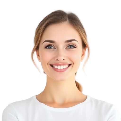 A person smiling to the camera with a white background looking like