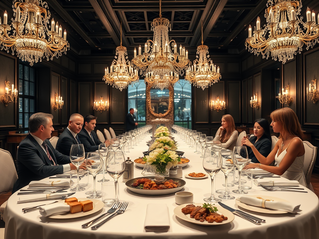Een luxe dinertafel in een elegante ruimte met chique decor.