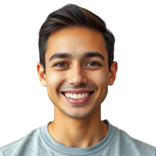 A smiling person with natural light, neutral background, casual clothing, friendly expression, warm eyes, short hair, soft shadows, clear focus.