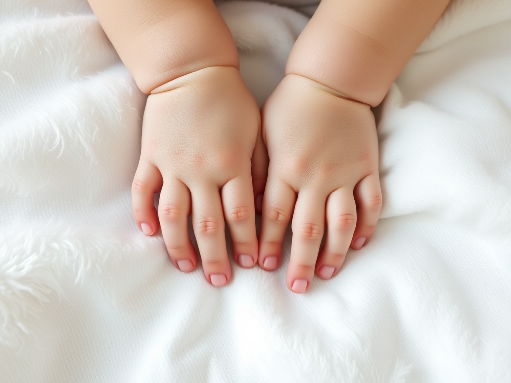 "delicate porcelain baby hands" "soft pastel background" "gentle lighting highlighting smooth texture" "hands resting on fluffy white fabric" "subtle shadows enhancing contours"