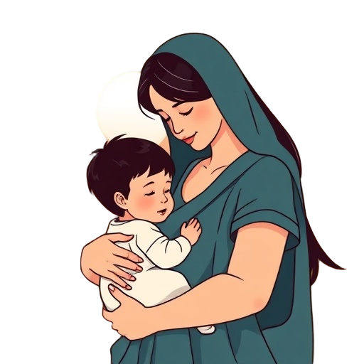 "mother holding baby" "feeding support" "peaceful sunrise"