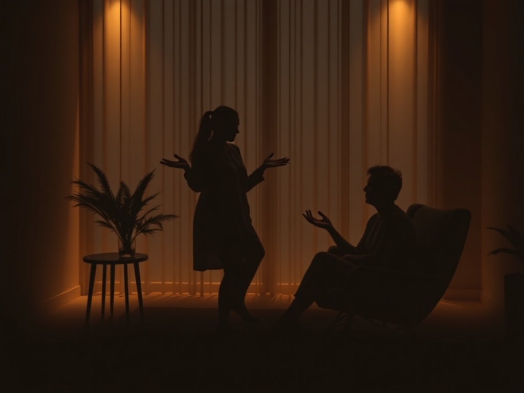 "calm therapy room" "soft warm lighting" "comfortable chair and blanket" "therapist and client silhouettes" "hands offering support" "subtle breath-focused atmosphere" "gentle neutral colors"